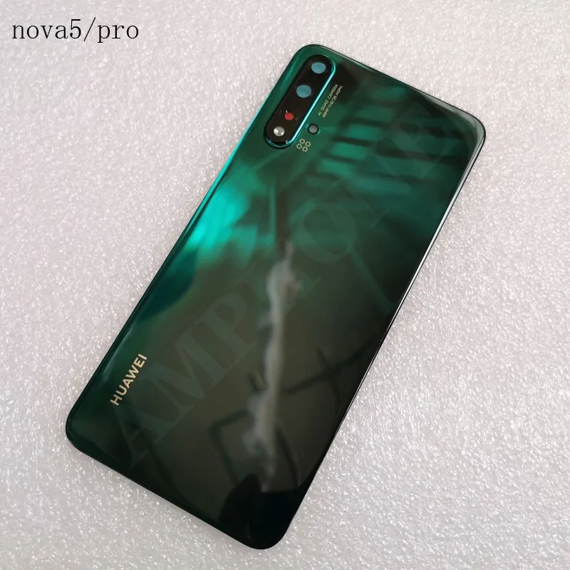 Новинка, 3D закаленное стекло, задняя крышка для huawei Nova 5/5 Pro, запасные части, задняя крышка батареи, корпус+ крышка вспышки+ объектив камеры