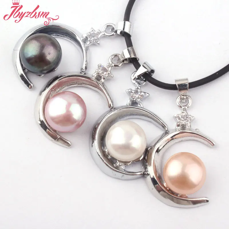 

10mm Natural Round Freshwater Pearl Beads,Moon White Tibetan Silver For Women Christmas Gift Fashion Pendant 1 Pc 18mm