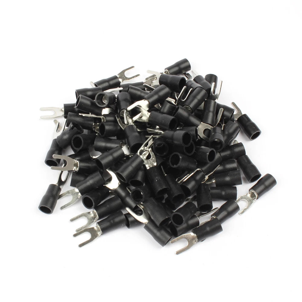 

50PCS SV3.5-4 Black Insulated Spade Fork Wire Connector Electrical Wiring Crimp Terminal wire Cable Connector