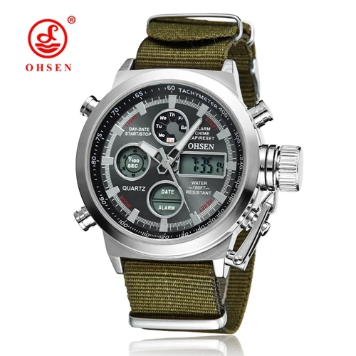 Новое в OHSEN Марка Военная кварцевые модные наручные мужские мужская парусиновая Группа Белый Цифровой светодиодный Спорт на открытом воздухе часы подарки - Цвет: Silver black
