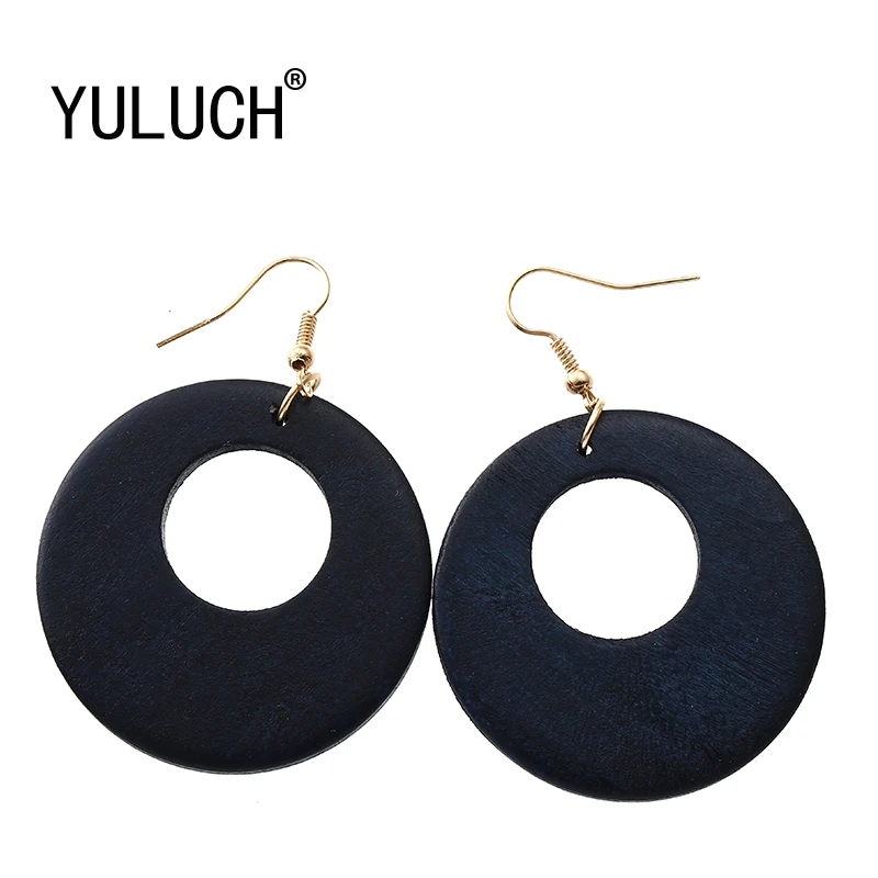 

YULUCH Simple Wood Natural Round Pendant Earrings Party Art for Ladies Woman Birthday Valentines Day Present