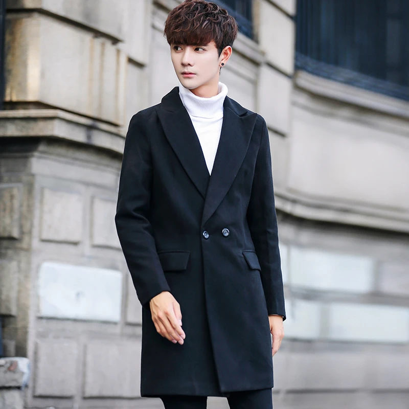 largo ajustado de diseñador para hombre, chaquetas de moda Primavera, color negro, 2019|Lana y mezclas| - AliExpress