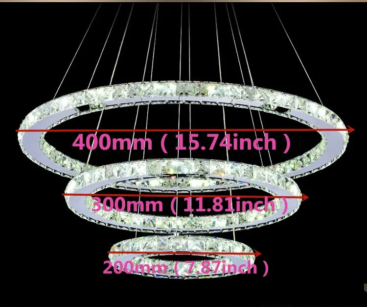 Современные хрустальные 3 кольцевых заводных Люстра Светодиодная люстра потолочного для Гостиная хром открытая лампа Подвеска Lustres лампа