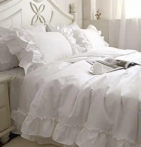 Detail Feedback Questions About White Falbala Ruffle Lace White Falbala Ruffle Lace Bedding Sets Princess Duvet Cover Set Solid Color Comforter