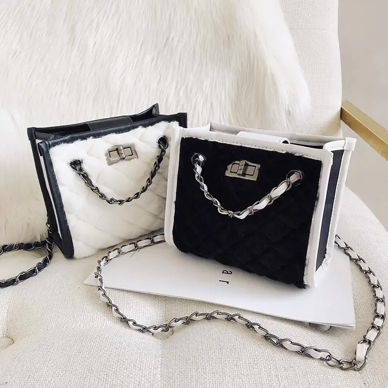 

Youbroer Autumn Wool Ling Lattice Single Shoulder Small Side Package Korean Version Chain Wool Package