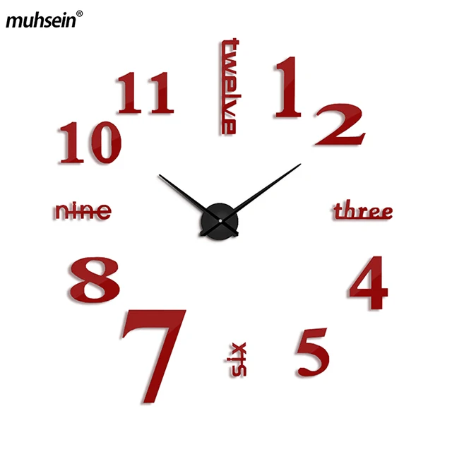 Кварцевые часы muhsein модные часы 3d большие зеркальные настенные часы с наклейкой на стену Diy Декор для гостиной - Цвет: red
