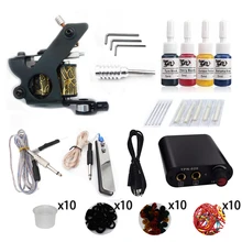 Полный комплект татуировок, тату-машины, пистолет, черные чернила, набор, блок питания, ручки, боди-арт, набор инструментов, тату, Перманентный макияж