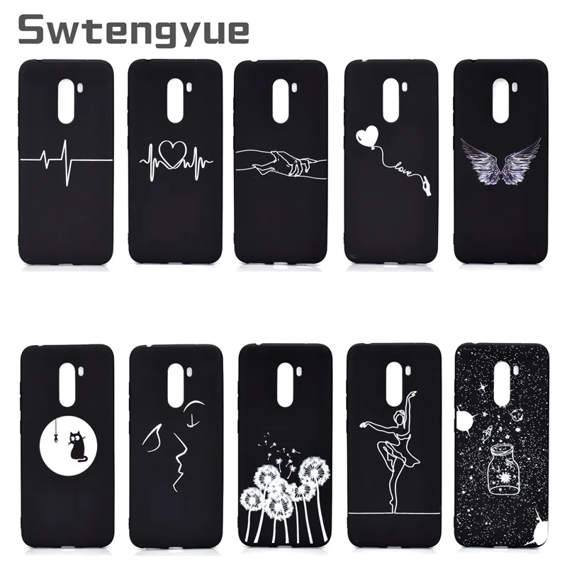 

Soft TPU Pattern Case For Fundas Xiaomi Pocophone F1 Cover Abstract Art Lover Silicone black case For Xiaomi Pocophone F1 case