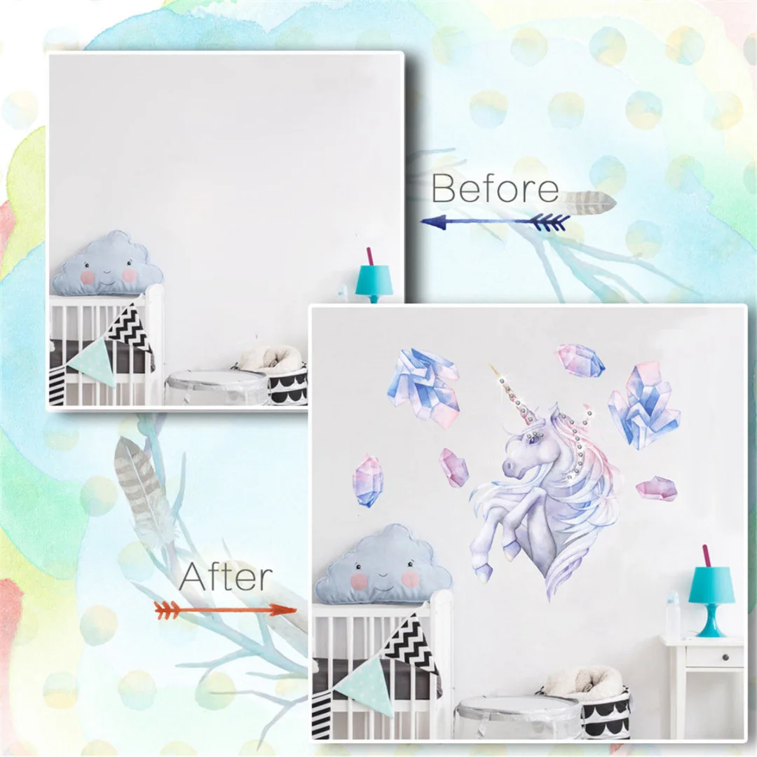 JX-LCLYL  PVC Art Vinyl Magical Unicorn Wall Stickers Decal Home Decor + Sparking Crystals