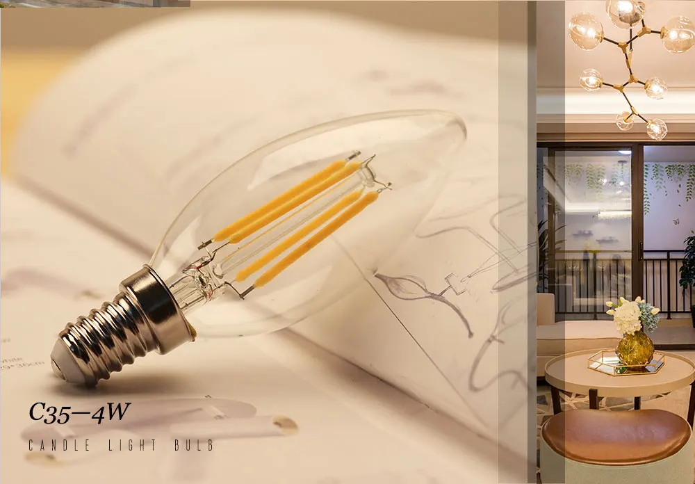 Светодиодная лампа с регулируемой яркостью 220 в 240 в 2 Вт 4 Вт 6 Вт E14, светодиодная лампа в форме свечи, светильник в стиле ретро, лампа накаливания Эдисона, энергосберегающая лампа Bombillas для гостиной