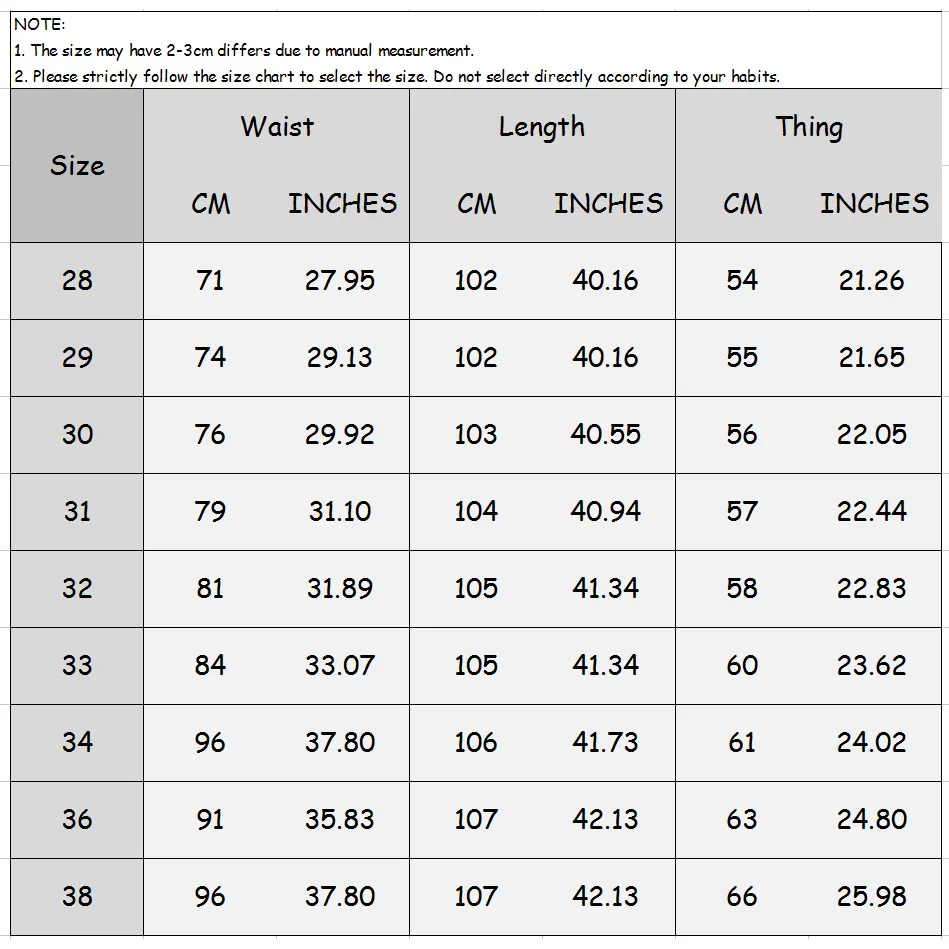 mens pants sizes in cm