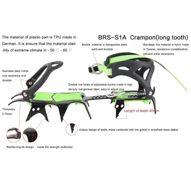 BRS-S1A catorce dientes incluido crampones profesional de acero inoxidable agarre hielo de senderismo escalada equipo kits de viaje - 6