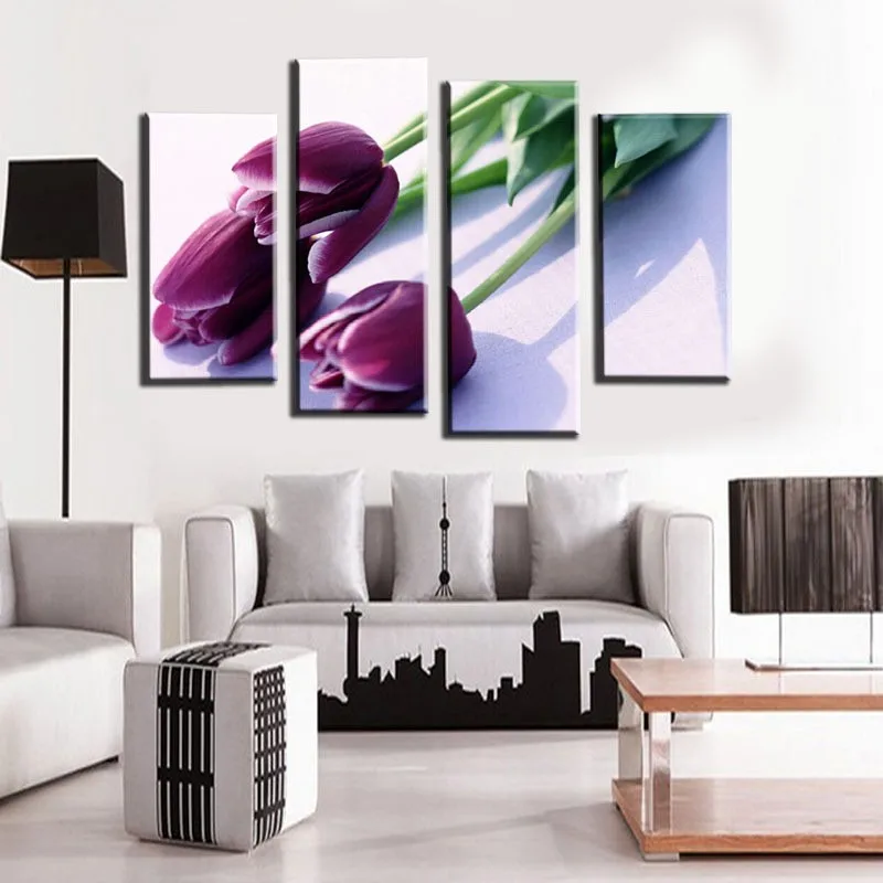 Unframed-4pcs-Purple-Tulip-Flower-Modern-Paint-Print-Canvas-Large-HD-Picture-Home-Wall-Art-Picture (1)