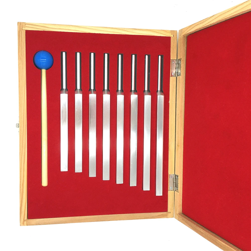 8pcs Chakra Hammer Ball Diagnostic Tool Aluminum Alloy Silver Tuning Fork Set With Wooden Box Musical Instrument - Цвет: Multicolor