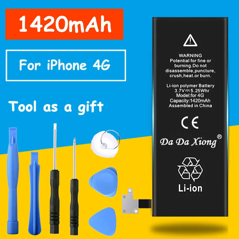 

Original Da Da Xiong Battery For iPhone 4 4G 1420mAh Real Capacity With Machine Tools Kit Replacement Batteries