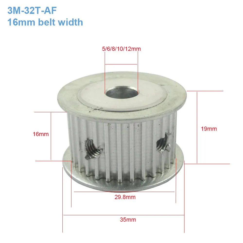 HTD 3 м 32T ременный шкив 16 мм ремень Ширина 32 Зубьев Алюминий Шестерни шкив 5/6/8/10/12 мм внутренний диаметр AF зубчатый шкив колеса