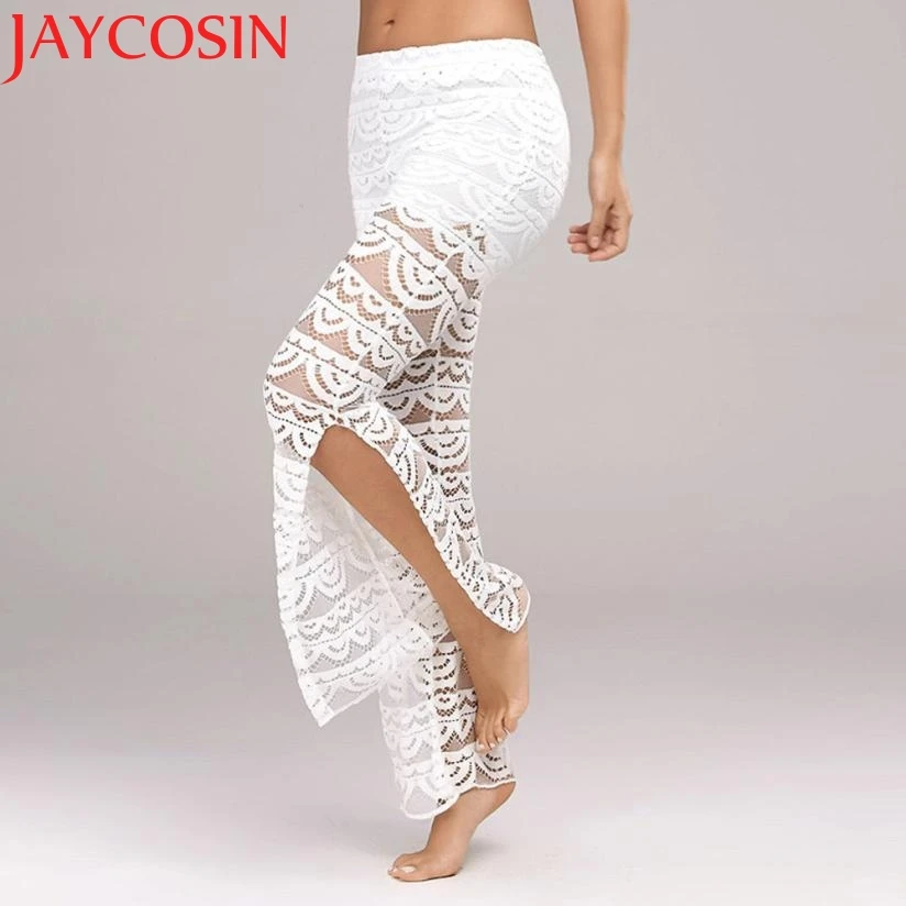 

Women Lace Bell Bottoms Flare Trousers Mid Waisted Wide Leg Long Pant 0625