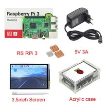 UK Raspberry Pi 3 + 3.5 inch Touchscreen TFT Display + Acrylic Case + 3A Power Adapter + Copper Aluminum Heat Sink RPI3
