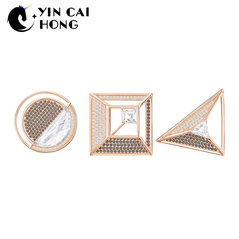 

YCH SWA rose gold-plated, three-dimensional round triangle and square decoration with fancy stone and pave crystal