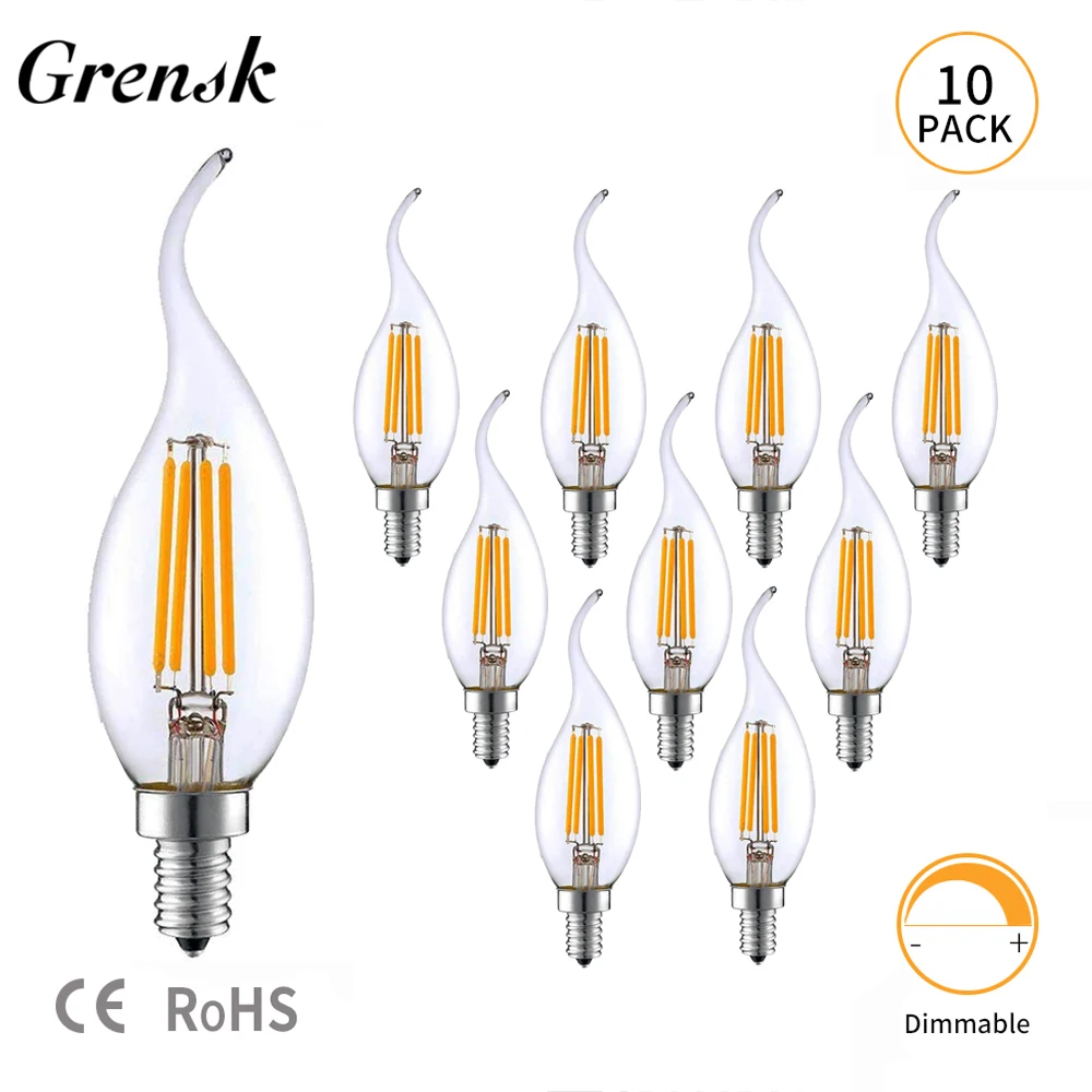 

Grensk E14 LED Filament Candle Bulbs 3.5W Soft Warm White 2700K Retro LED Lamp 35W Incandescent Equivalent 350lm Dimmable Bulb