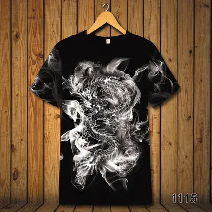 Модная футболка с коротким рукавом в китайском стиле с принтом «дымный дракон», летняя коллекция года, дышащая Качественная мужская футболка большого размера, S-3XL - Цвет: as picture