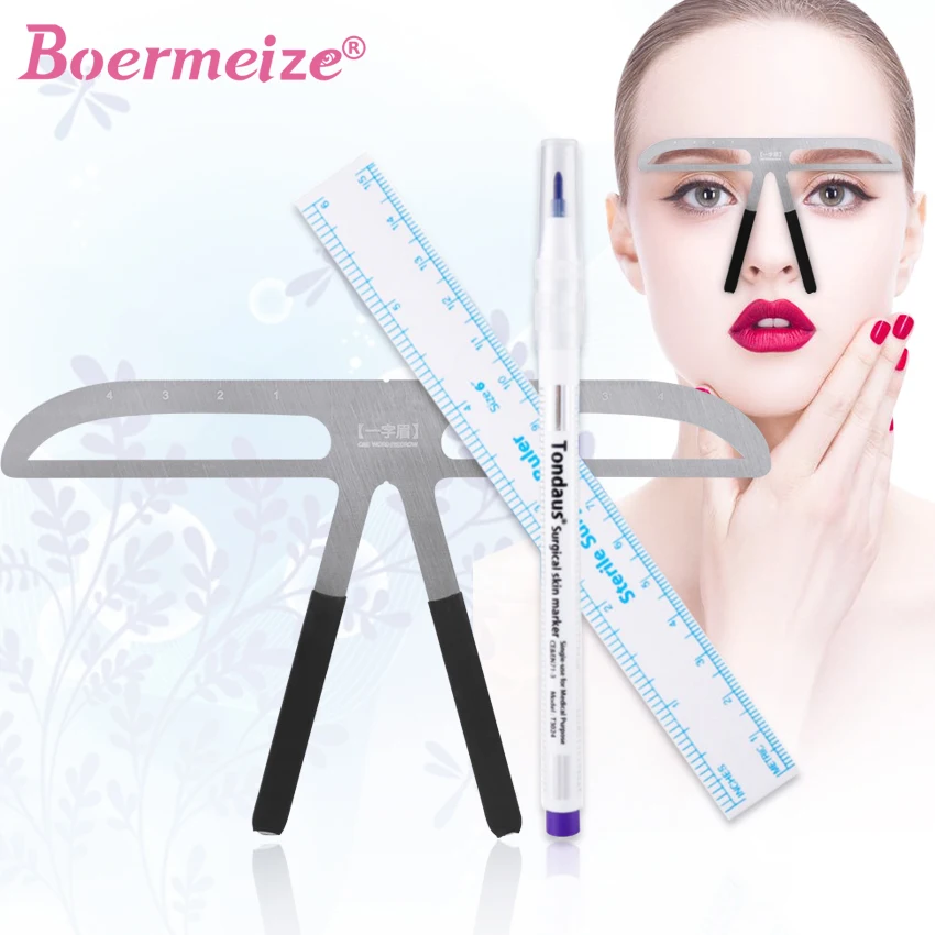 

Tattoo Marker Pen with Eyebrow Ruler Permanent Makeup Microblading Brow Stencil Template Cosmetic Shaping Position Tattoo Supply