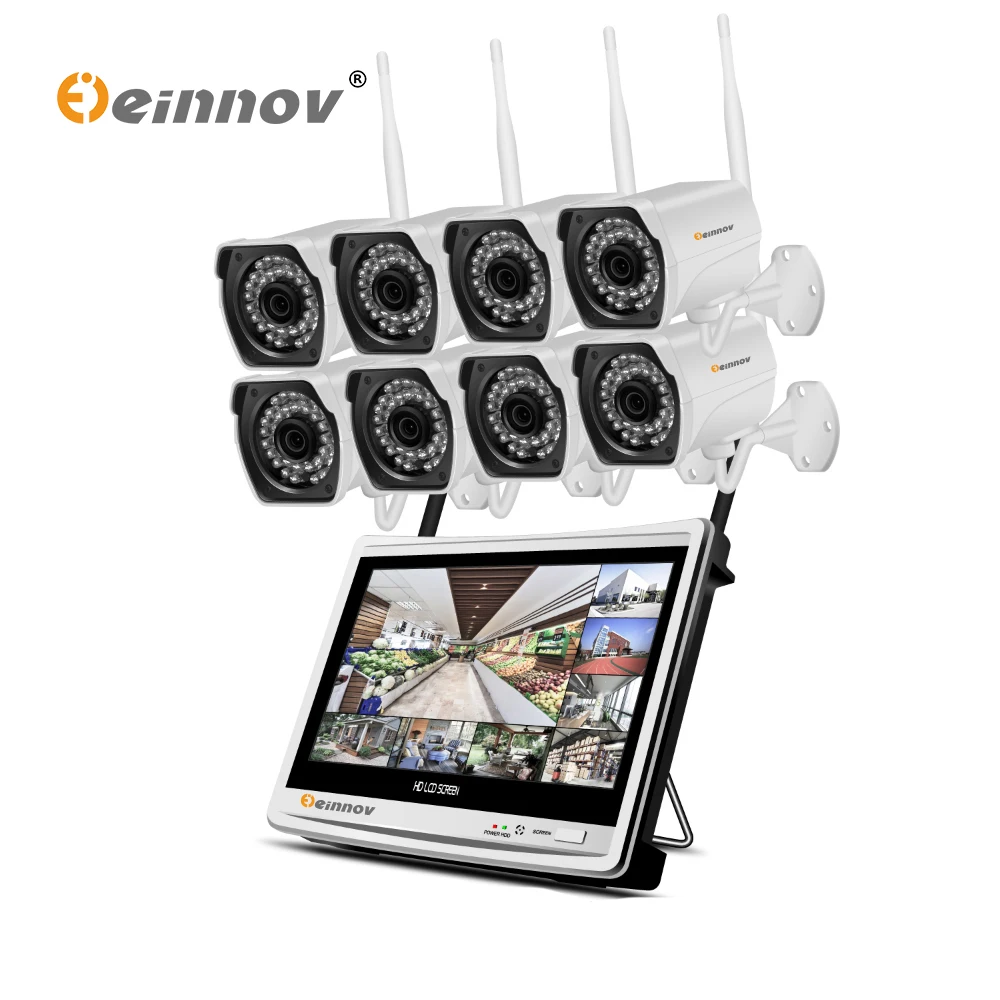

Einnov 8CH 1080P 2MP Wireless Security Camera System Wifi Outdoor Video Surveillance Kit IP Camera 12Inch LCD CCTV NVR Set HD