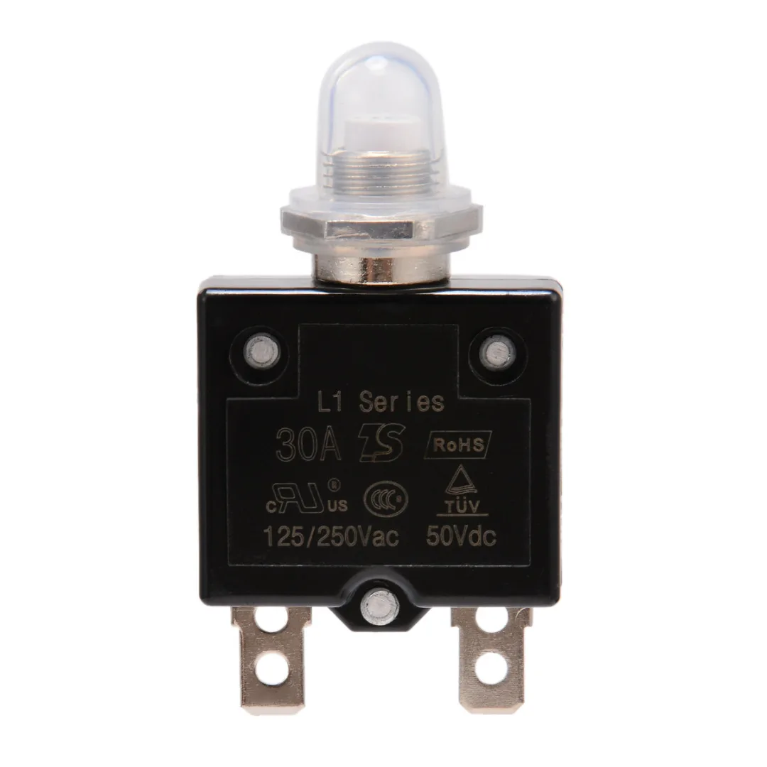 1pc Black Push Button Resettable Thermal Circuit Breaker 12/24V With Waterproof Cap 5A/10A/15A/20A/30A Panel Mount