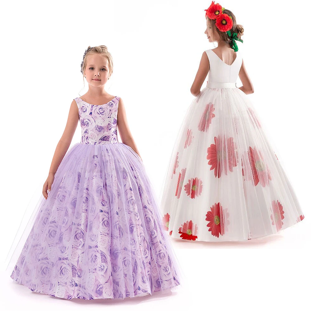 От 5 до 14 лет, детское платье для девочек, свадебное платье с цветами и фатиновой юбкой, длинное платье для девочек, элегантное праздничное платье принцессы, торжественное платье для подростков
