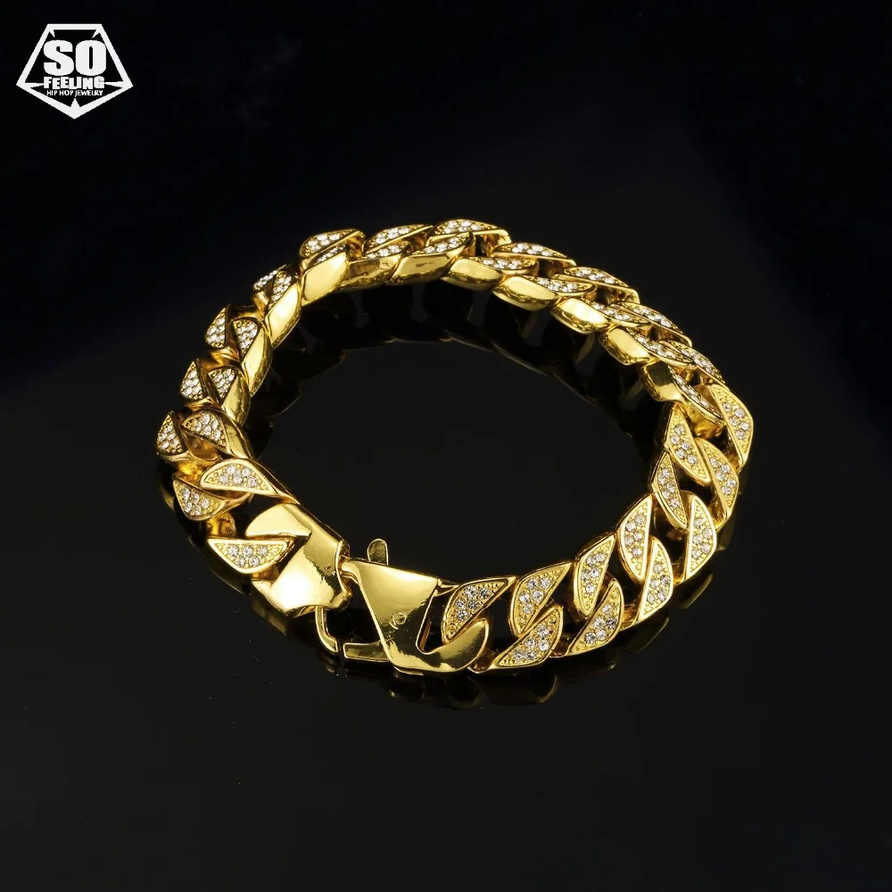 

sofeeling women men handsome fashion hip hop link bracelets micro pave cooper zinc Alloy rock chain
