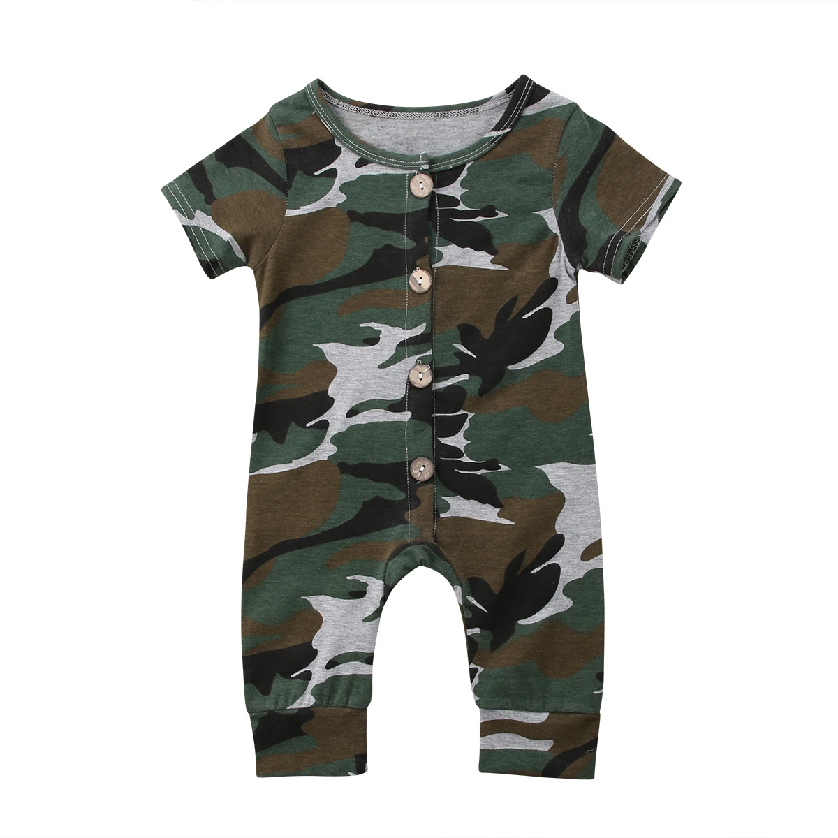 2018 Newborn Baby Boy Camouflage Short Sleeves Button Romper Jumpsuit