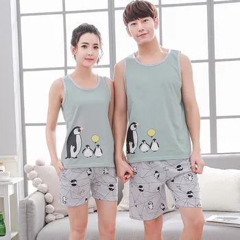 

Pajamas For Couples Summer Cotton Cute Cartoon Print Sleep Nightgowns Men And Women Pyjamas Set 3XL
