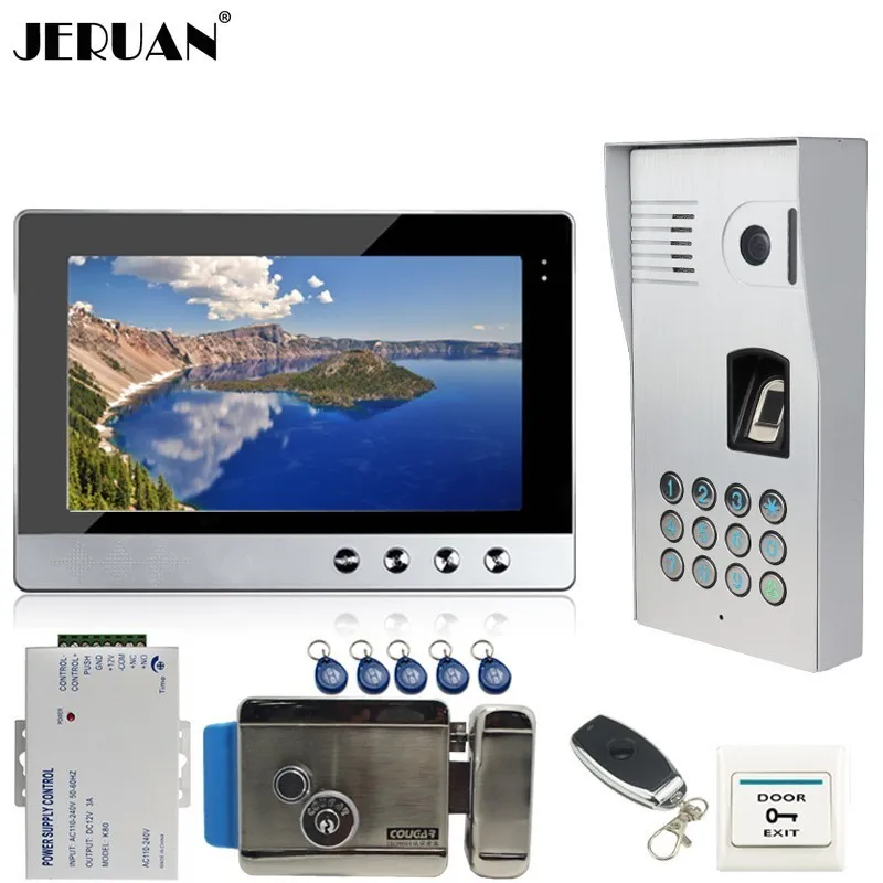 JERUAN 10 Inch LCD Video DoorPhone Doorbell Intercom System kit Metal Fingerprint Code Keypad RFID 120 Degree Camera With lock JERUAN 10 Inch LCD Video DoorPhone Doorbell Intercom System kit Metal Fingerprint Code Keypad RFID 120 Degree Camera With lock