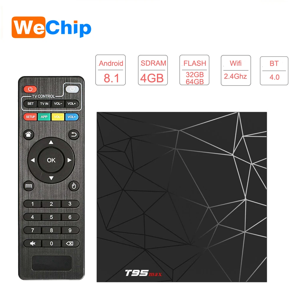 Смарт-ТВ-приставка Wechip Android 8,1 T95 MAX Allwinner H6 4 Гб ОЗУ 32 ГБ/64 Гб 1080P H.265 4K HD tv Box 2,4G Wifi Беспроводная приставка