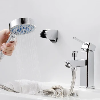 

New Free Shipping Modern Basin Sink Faucet Chrome Finish Multi-function Bathroon Faucet W/ Hand Shower Mixer Tap Deck mounted