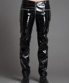 

28-39 Hot 2019 Spring Men's New Fashion Personality Thief bright paint leather pass zippers pu leather pants