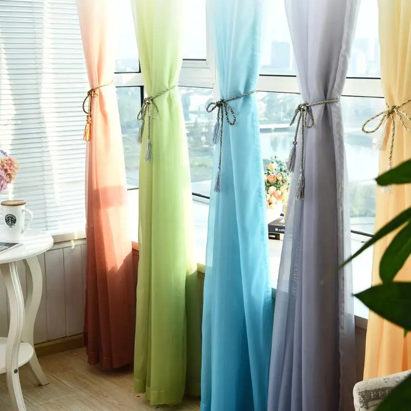 

Gradient Color Home Bedroom Decoration Tulle Sheer Curtains for Living Room Door Window Screening Scarf Modern Curtains