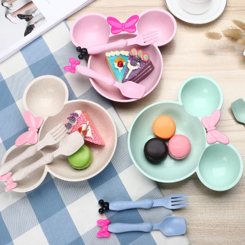 Вилка с рисунком из мультфильма, ложка, милая детская тарелка с фруктами, столовые приборы детская посуда с рисунком