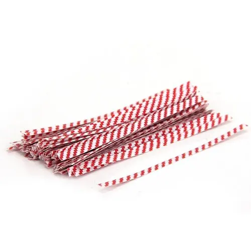 

KSOL New Style 100 Pcs Red Stripe Paper Twist Ties for Cello Candy Bags Party