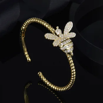 

[MeiBaPJ]S925 Pure Sterling Silver Golden Color Honeybee Bangles For Women Fine Brand Charm Bracelet Party Jewelry