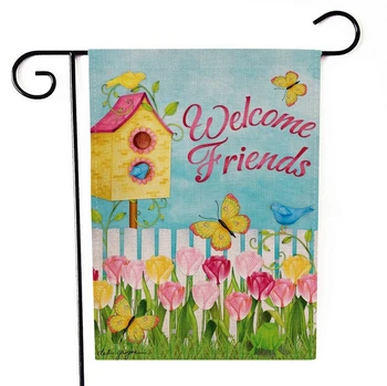 

Double-sided Welcome Friends Flowers Garden Flag Banner Festivals Holidays Seasons Decor 12.5''x18.5'' 32x47cm, free shipping