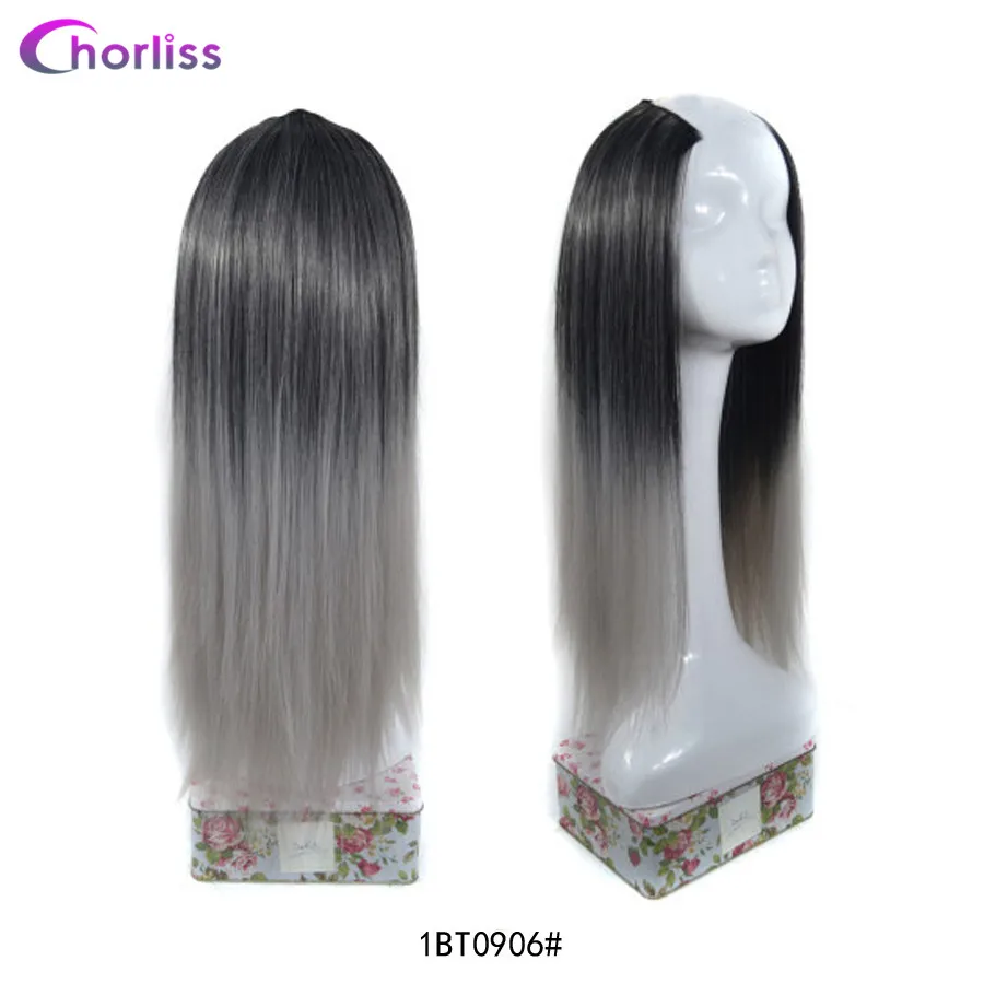 Chorliss 24 ''длинные прямые синтетические u-образные волосы парик для женщин Омбре u-часть клип в наращивание волос синий черный шиньон