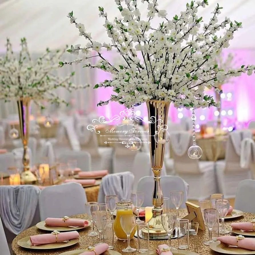 Grand Vase Centre De Table Mariage Grand Vase à fleurs en forme de trompette, en métal, pour centre de Table,  décorations de mariage traditionnelles, rustiques, Vintage, 80cm -  AliExpress Maison & Animalerie