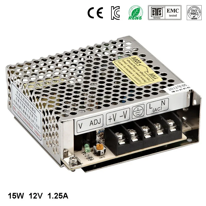 

Best quality 12V 1.25A 15W Switching Power Supply Driver for LED Strip AC 100-240V Input to DC 12V free shipping