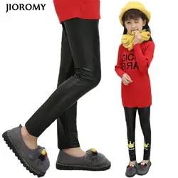 Jioromy 2018 Леггинсы для девочек на зиму плотные эластичные От 4 до 11 лет брюки мультфильм печати Fuax Кожа Большой леггинсы для девочек детская