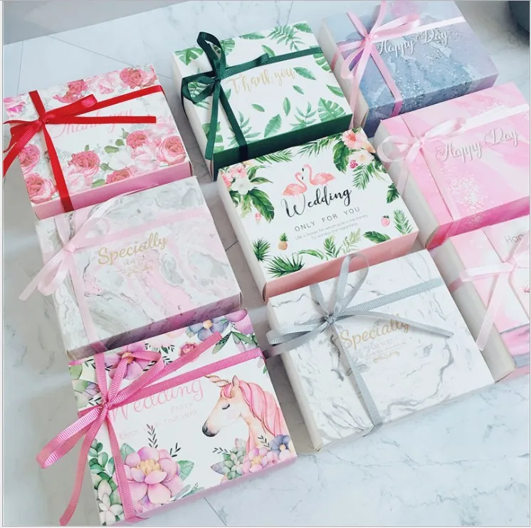 

Free Shipping 100pcs Wedding favor and gifts candy box square gift boxes big size 9 styles creative packaging a gift for guests