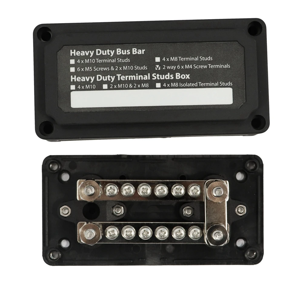 

2 Way Heavy-Duty Bus Bar 4 M6 Terminal Studs Box Busbar with Removable Connecting Link Max DC 48V 100A