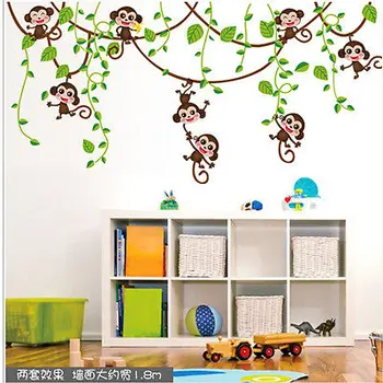 

2019 Faroot Animals Jungle Monkey Tree Wall Stickers Removable PVC Vinyl Art Decal Baby Nursery Room Decor DIY