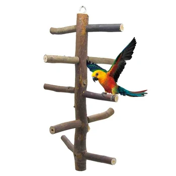 

Parrot Birds Perches Paw Grinding Toy Cage Stand Toy Hanging Wooden Activity Branches Climbing Stairs For Budgies Cockatoo