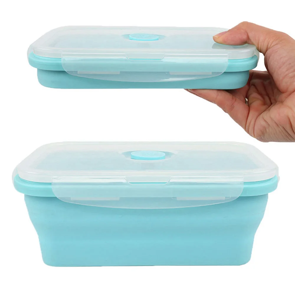 Folding Square Silicone boxes Food Portable Lunch Box Bowl Bento Boxes